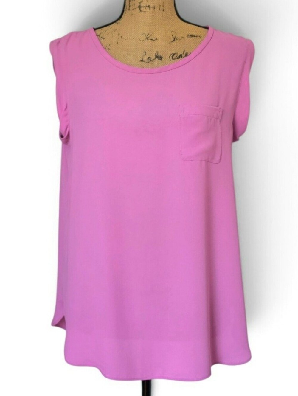 Loft Ann Taylor Classic Business Casual Sleeveless Pink Pocket Swing Top, Size S